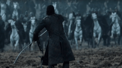 Jon Snow face à une horde de cavaliers